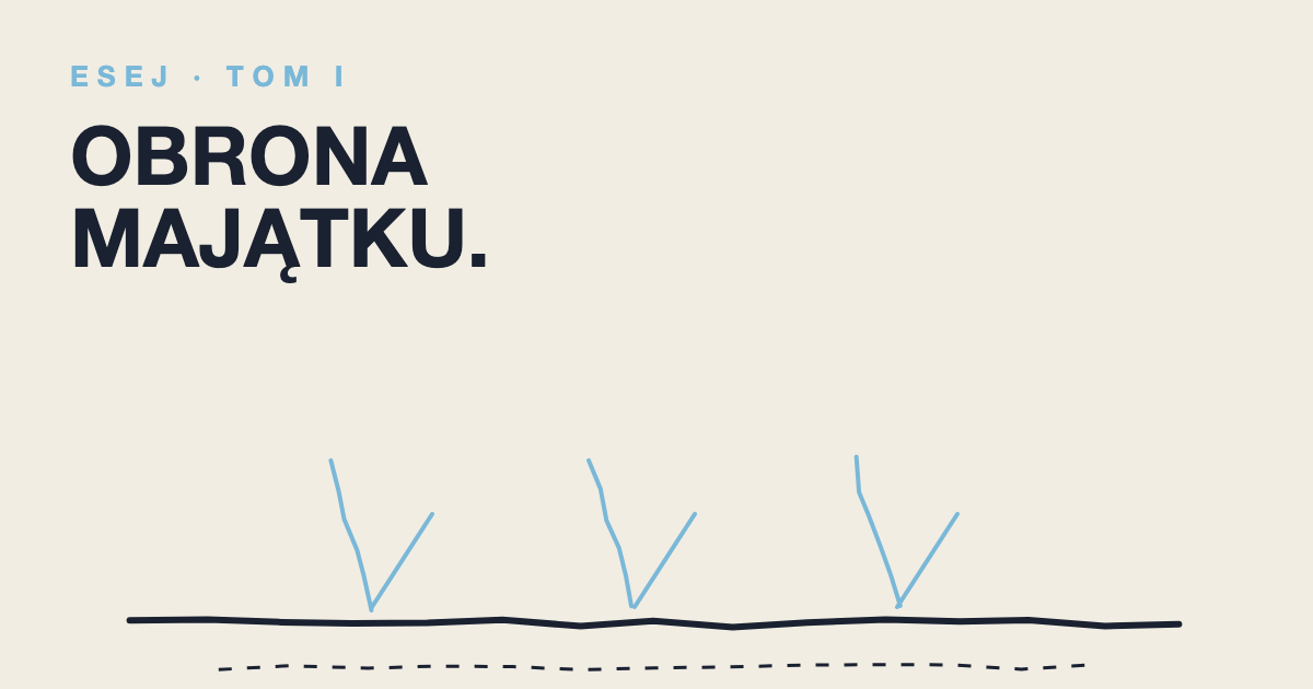 Grafika: pozioma linia majątku i atakujące strzałki — granat i błękit na kremie